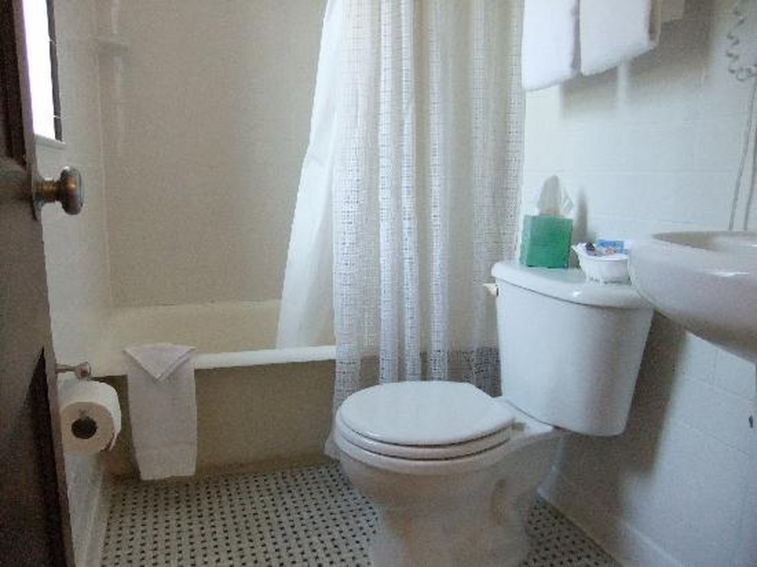 A guest bathroom in the historic inn